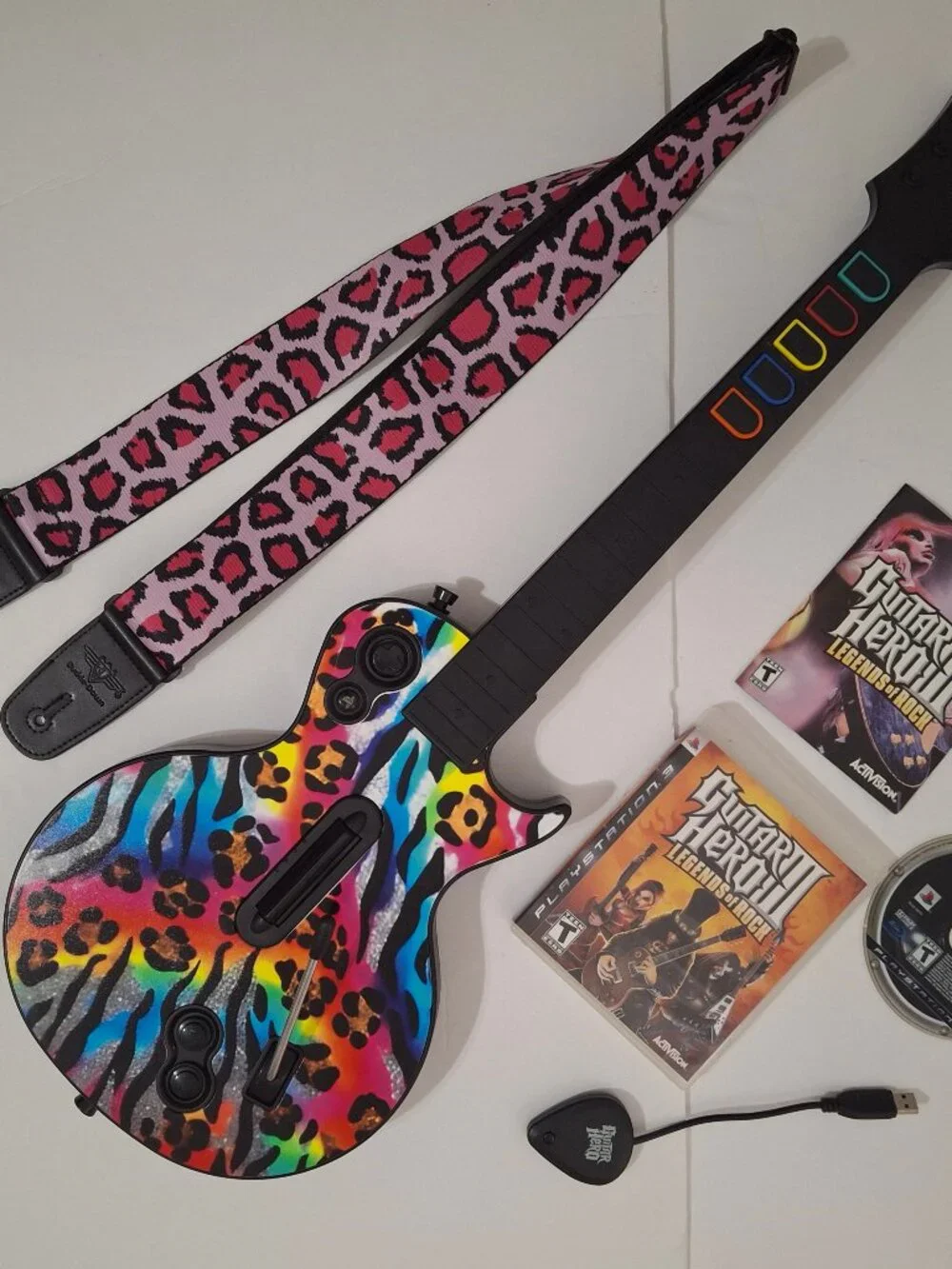 Guitar Hero Les Paul Guitar Bundle PS3 Dongle 80s Glam Rock Custom Printed